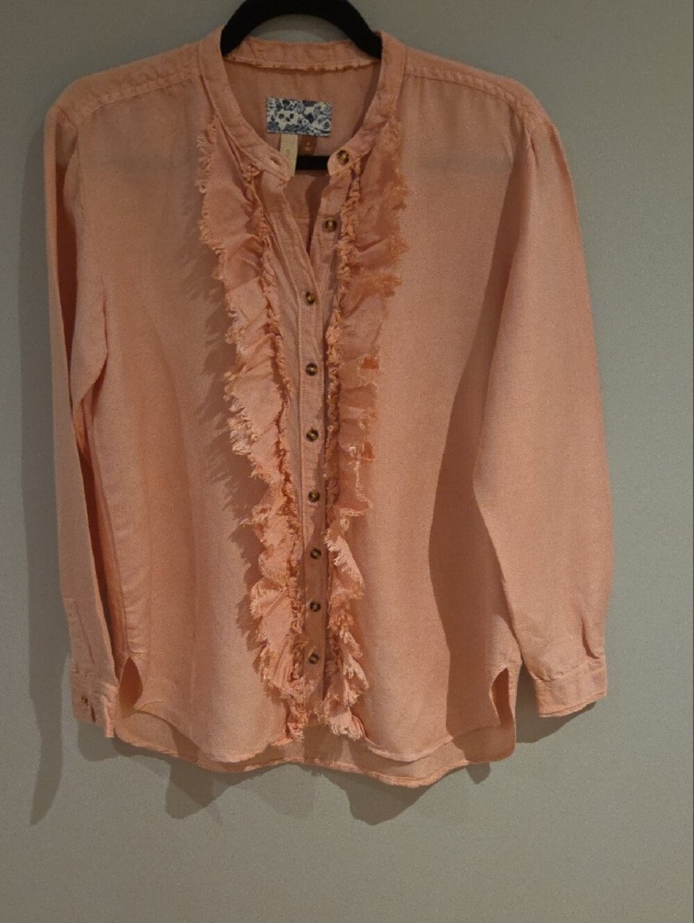 Anthropologie Pilcro Blush Pink Ruffle-Front Button Down Top Size S - Picture 4 of 8